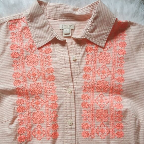 J Crew button down Striped Peach Embroidered shirt Size Small - Picture 2 of 5